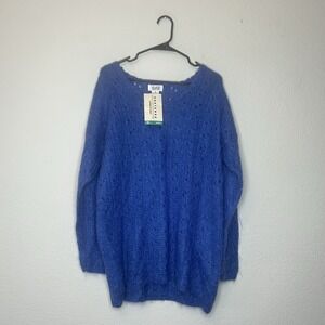 NWT Sostanza Vintage Blue Fuzzy Open Knit V Neck Pullover Sweater Women's Size M